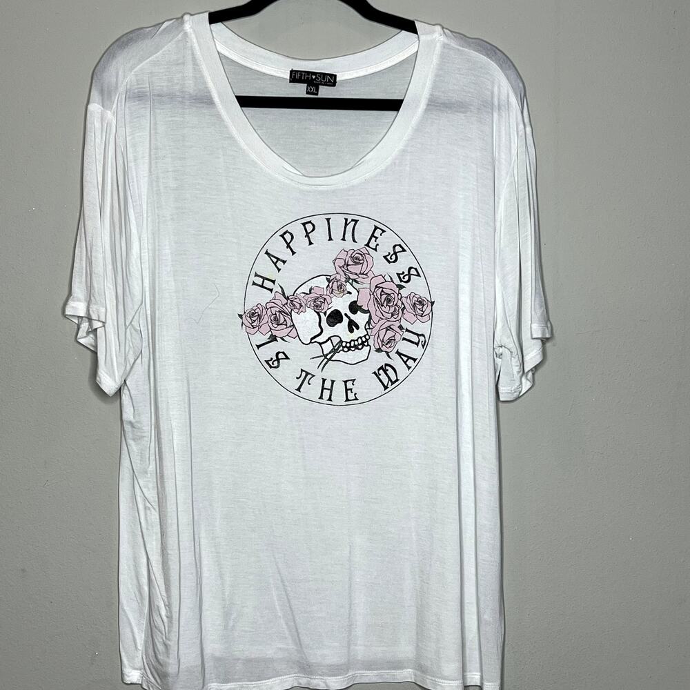 Fifth Sun White Happiness Is The Way Graphic Short Sleeve T-Shirt Size XXL